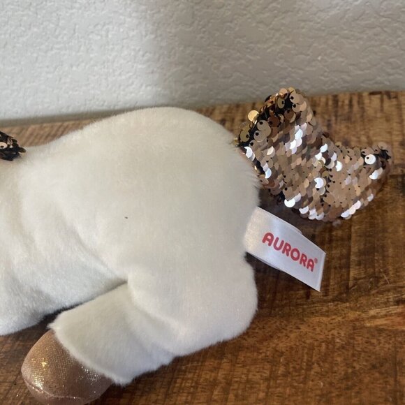 Aurora Shimmers Rose Gold Flippy Sequins White Unicorn Stuffed Animal Plush 12" - Picture 4 of 7
